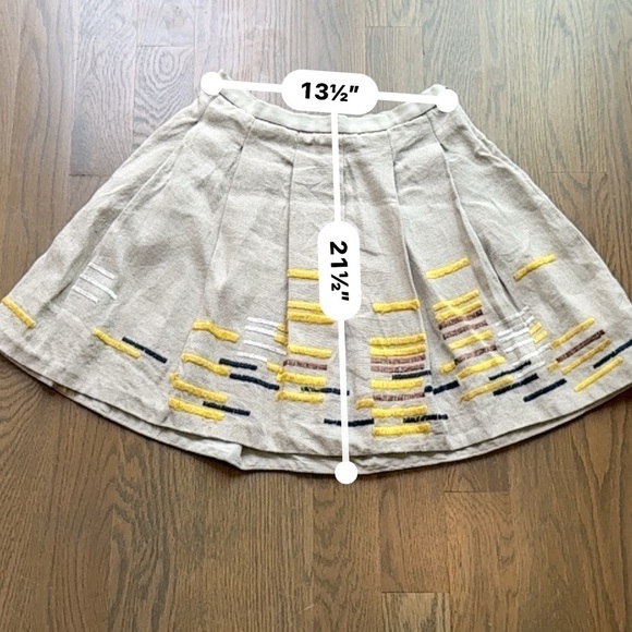 Anthropologie Cream/Tan Pleated Linen Hatch Mark Skirt Size 4P | Maeve - Picture 9 of 10